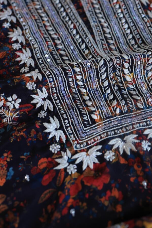 Black Muslin Chikankari Kurta Fabrics - Image 2