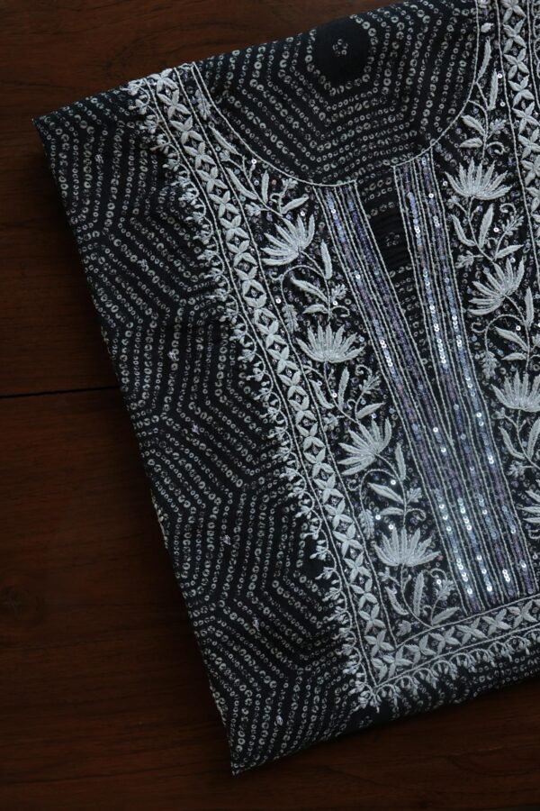 Black Muslin Chikankari Kurta Fabrics - Image 7
