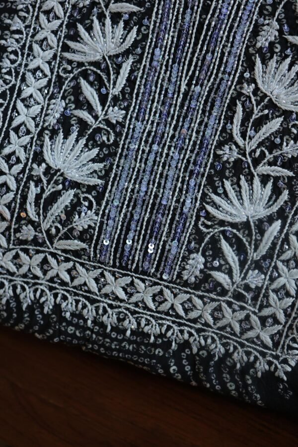 Black Muslin Chikankari Kurta Fabrics - Image 8