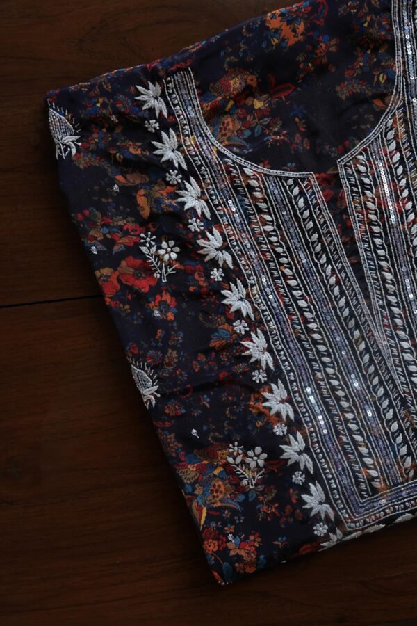 Black Muslin Chikankari Kurta Fabrics - Image 8