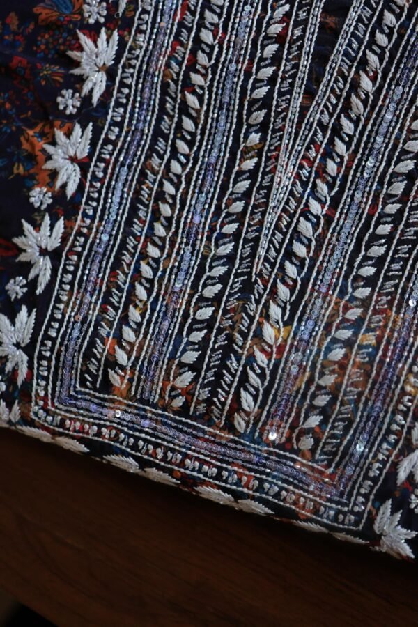 Black Muslin Chikankari Kurta Fabrics - Image 9