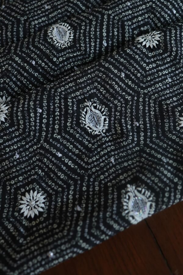Black Muslin Chikankari Kurta Fabrics - Image 3