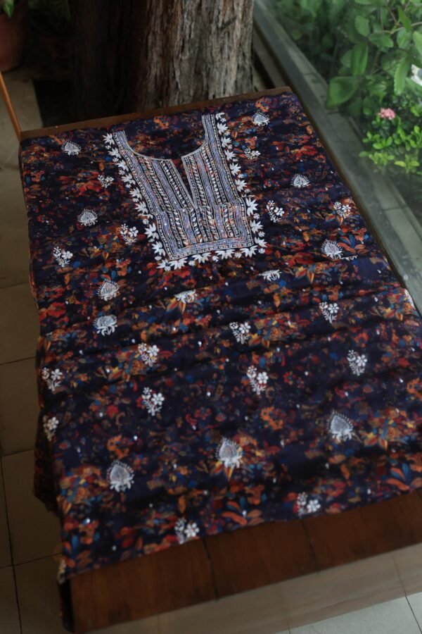 Black Muslin Chikankari Kurta Fabrics - Image 5
