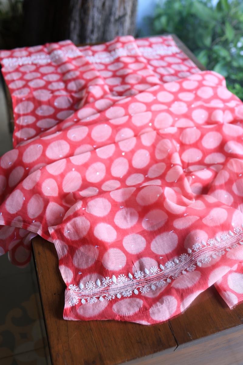 Black & Pink Soft Cotton Printed Unstitched Kurta Dupatta Set with Chikankari & Sequin Work