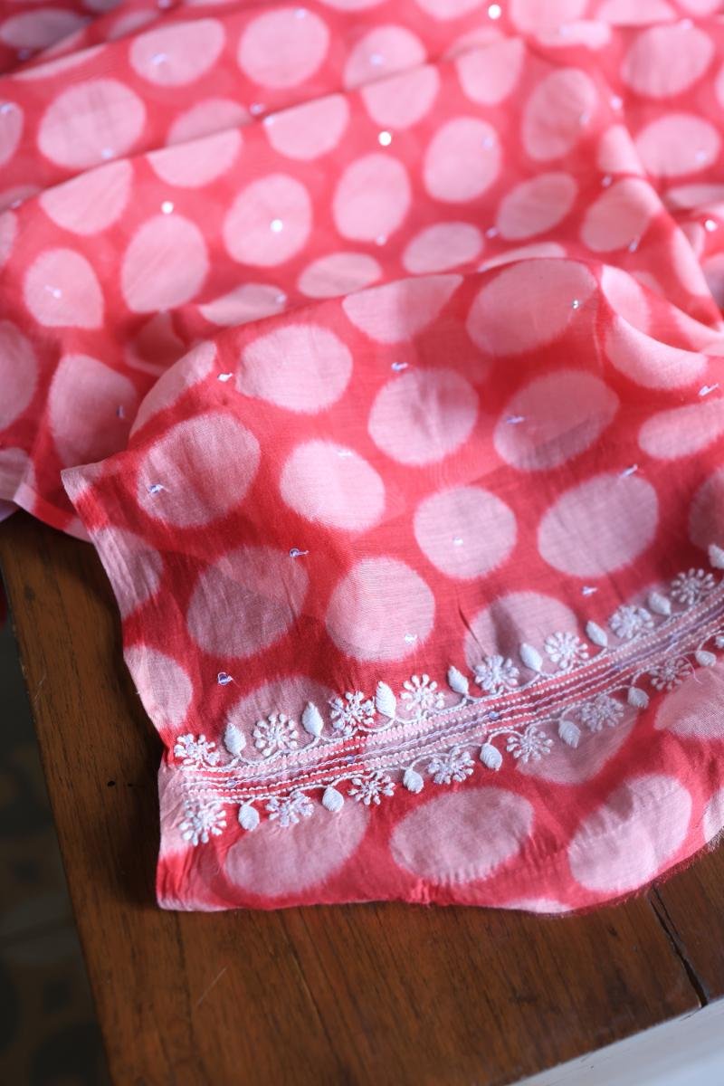 Black & Pink Soft Cotton Printed Unstitched Kurta Dupatta Set with Chikankari & Sequin Work