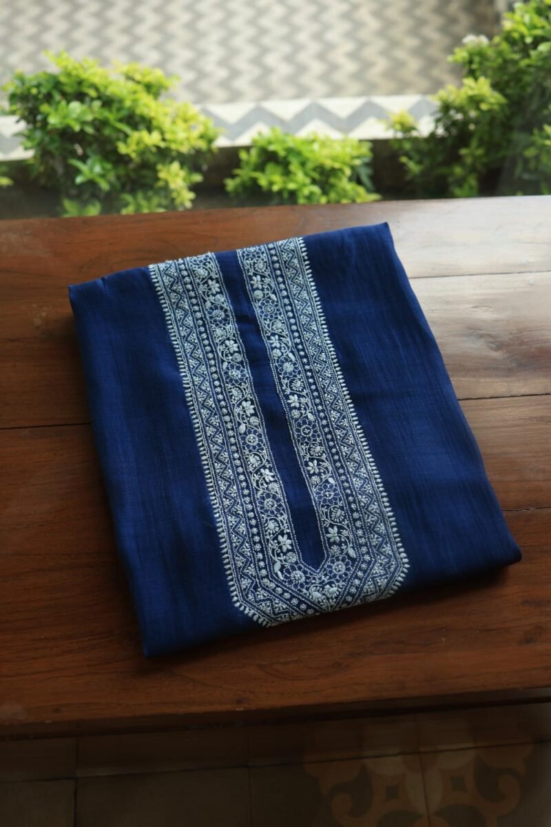 Blue Malmal Chikankari Unstitched Men's Kurtas Fabrics
