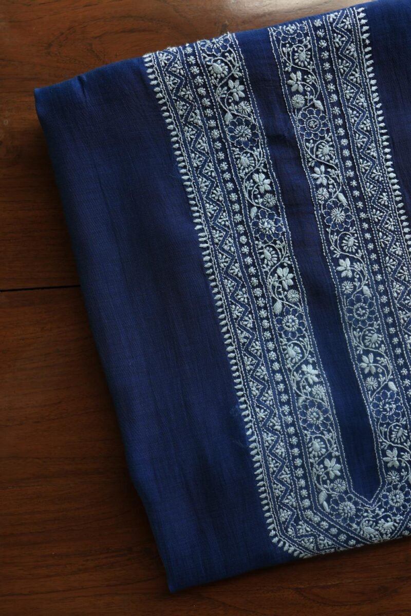 Blue Malmal Chikankari Unstitched Men's Kurtas Fabrics