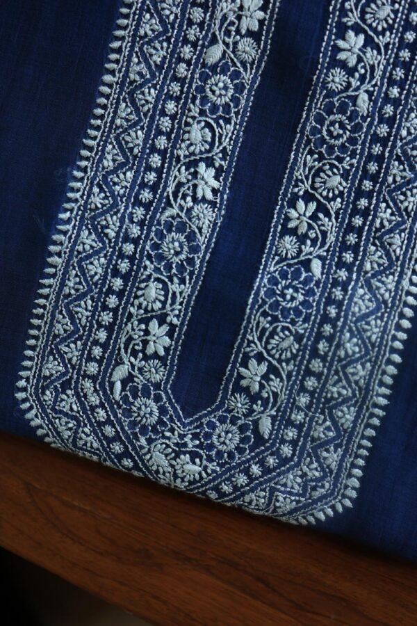 Blue Malmal Chikankari Unstitched Men's Kurtas Fabrics - Image 2