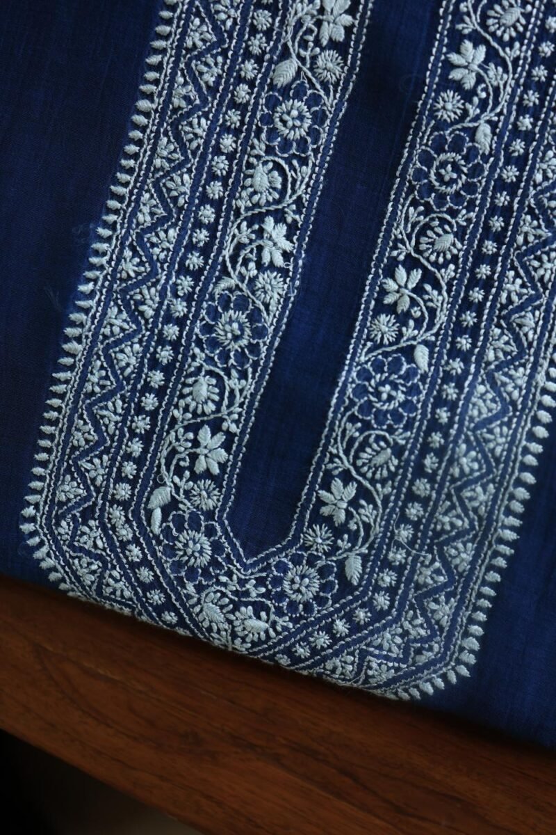 Blue Malmal Chikankari Unstitched Men's Kurtas Fabrics