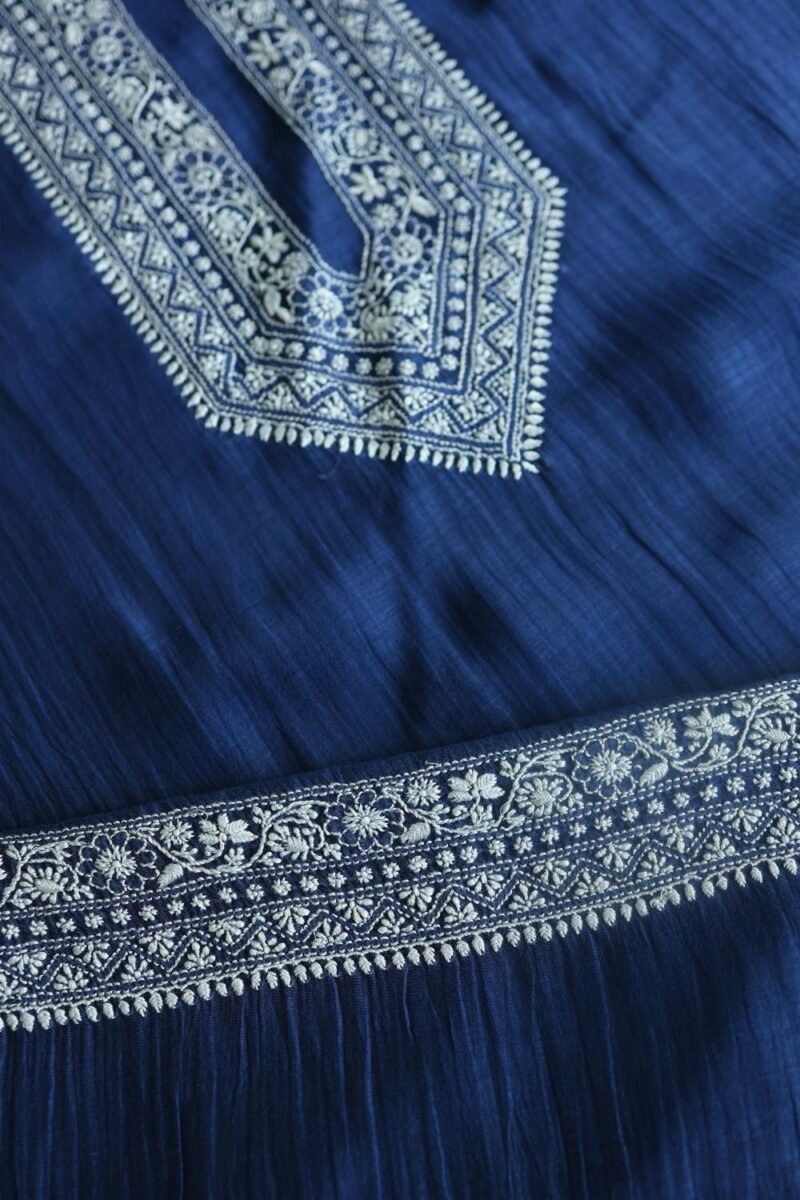 Blue Malmal Chikankari Unstitched Men's Kurtas Fabrics
