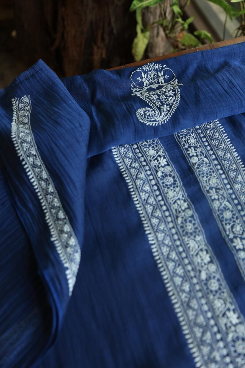 Blue Malmal Chikankari Unstitched Men's Kurtas Fabrics