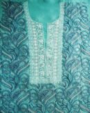 Blue Noor Organza Silk Chikankari With Mukaish Kamdani Fabric