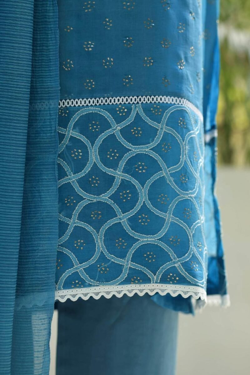 Blue Mukaish Kamdani Noor Organza Chikankari Kurta Set