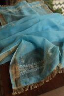 Blue Paper Tussar Resham Chikankari Unstitched Kurta Dupatta Set