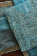 Blue Paper Tussar Resham Chikankari Unstitched Kurta Dupatta Set