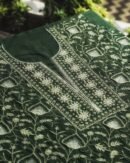 Bottle Green Mal Chanderi Silk Chikankari With Sequins Unstitched Kurta Dupatta Set