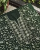 Bottle Green Mal Chanderi Silk Chikankari With Sequins Unstitched Kurta Dupatta Set