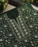 Bottle Green Mal Chanderi Silk Chikankari With Sequins Unstitched Kurta Dupatta Set