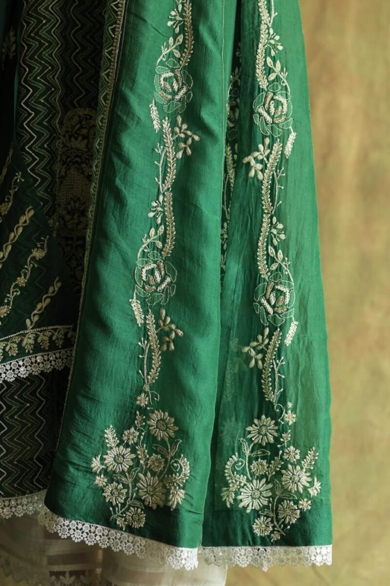 Bottle Green Noor Organza Chikankari Anarkali