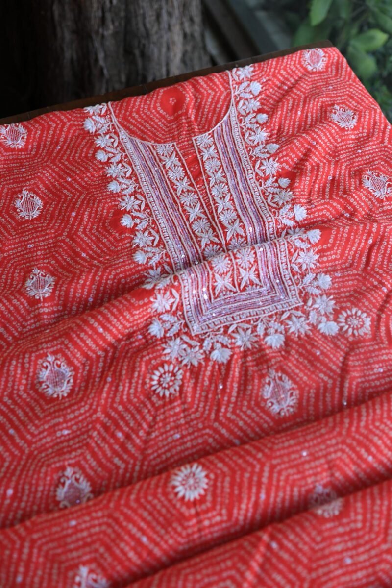Carrot Pink Muslin Chikankari Kurta Fabrics