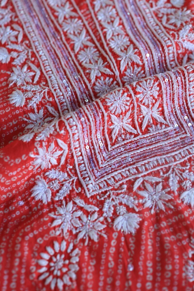 Carrot Pink Muslin Chikankari Kurta Fabrics