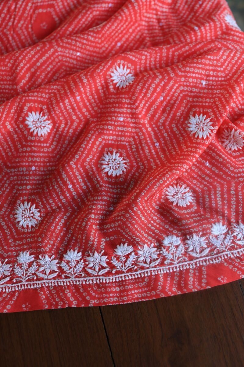 Carrot Pink Muslin Chikankari Kurta Fabrics