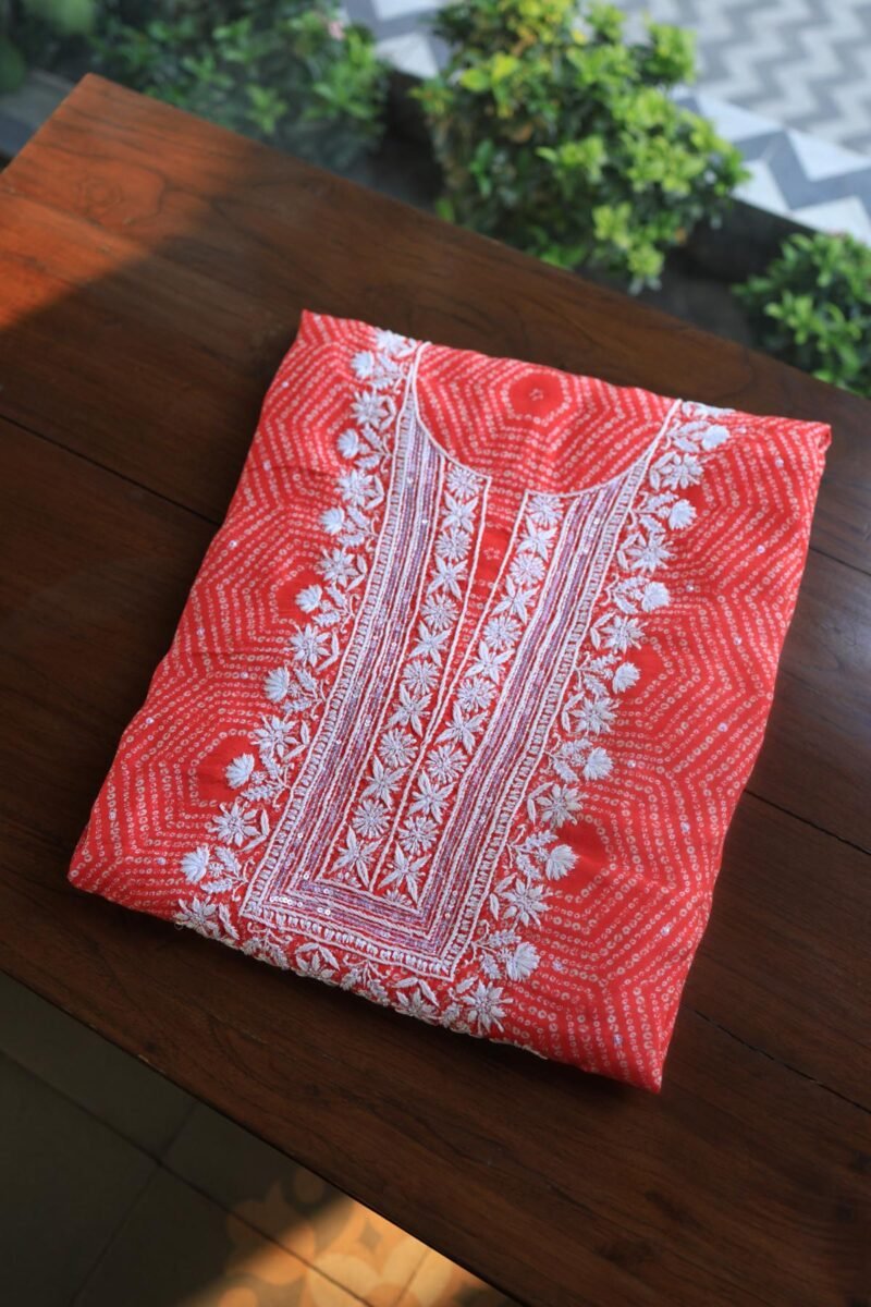 Carrot Pink Muslin Chikankari Kurta Fabrics