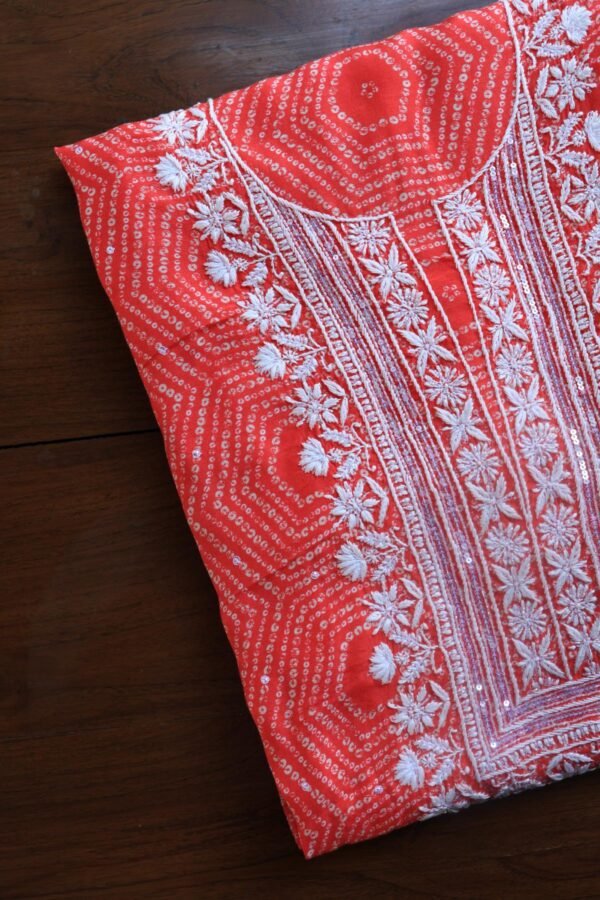 Carrot Pink Muslin Chikankari Kurta Fabrics - Image 7