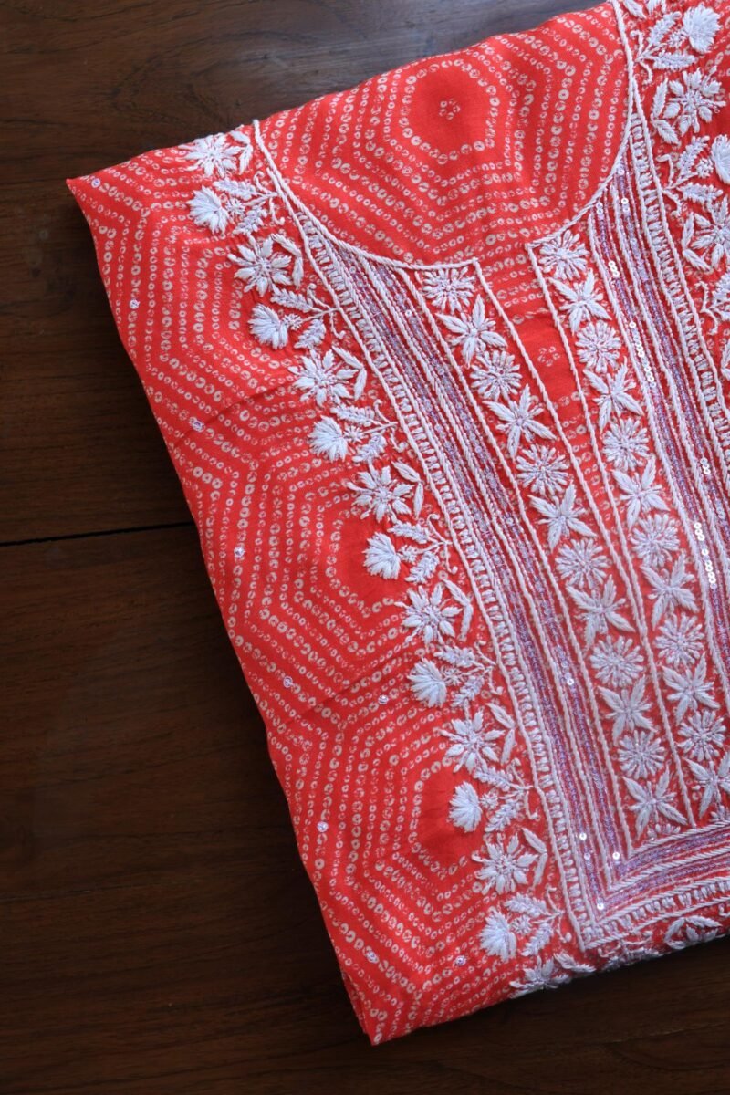 Carrot Pink Muslin Chikankari Kurta Fabrics