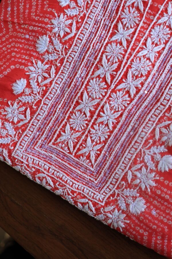 Carrot Pink Muslin Chikankari Kurta Fabrics - Image 2