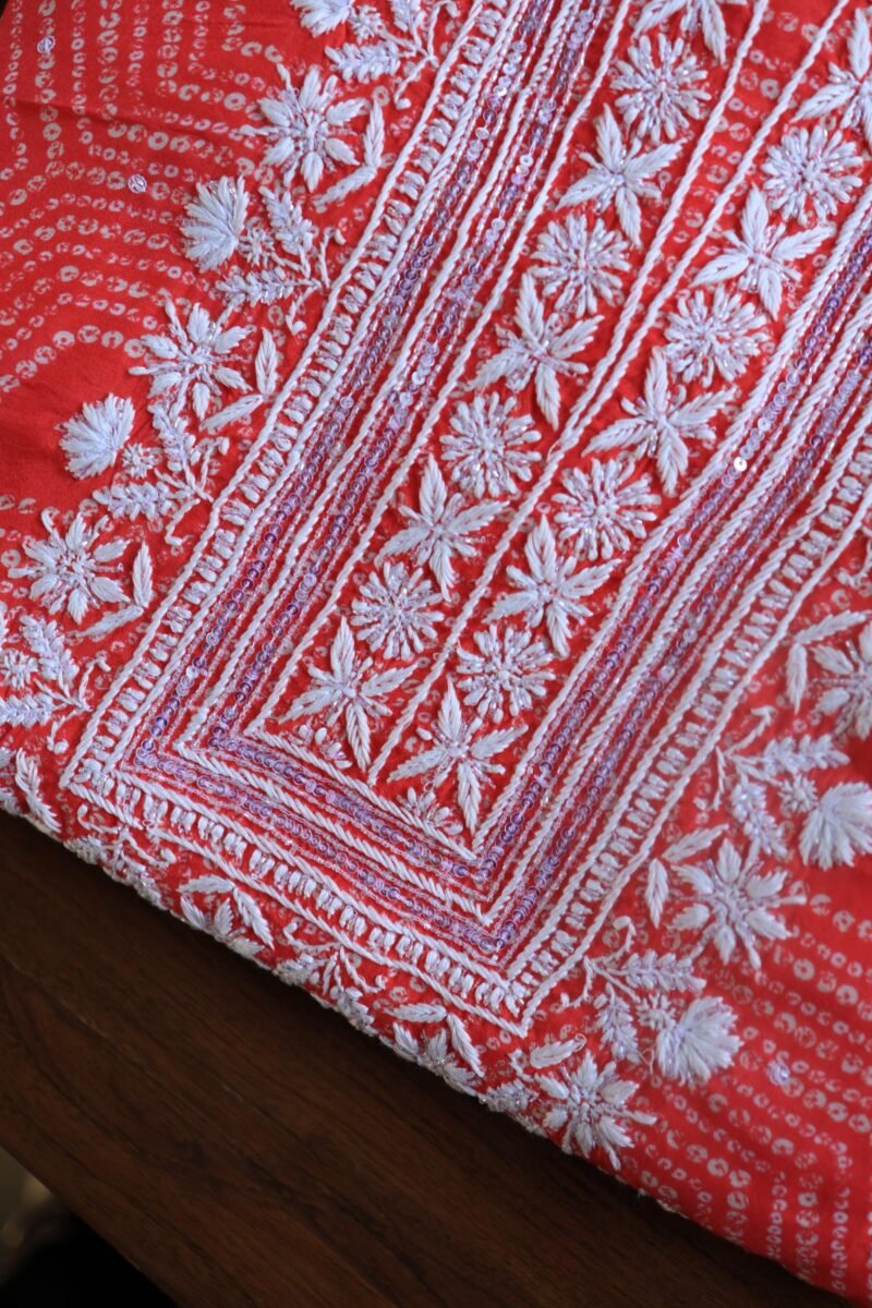 Carrot Pink Muslin Chikankari Kurta Fabrics