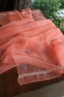 Carrot Pink Noor Organza Silk Chikankari With Mukaish Kamdani Fabric