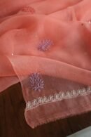 Carrot Pink Noor Organza Silk Chikankari With Mukaish Kamdani Fabric