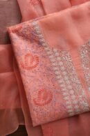 Carrot Pink Noor Organza Silk Chikankari With Mukaish Kamdani Fabric