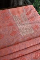 Carrot Pink Noor Organza Silk Chikankari With Mukaish Kamdani Fabric