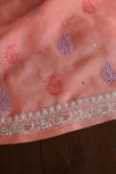 Carrot Pink Noor Organza Silk Chikankari With Mukaish Kamdani Fabric
