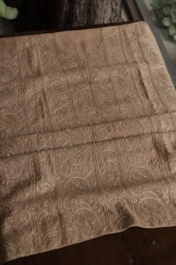 Coffee Brown Maheshwari Chikankari Unstitched Fabric - Image 7