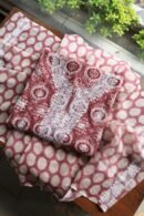 Copper Rose & White Soft Cotton Printed Unstitched Kurta Dupatta Set with Chikankari & Sequin Work