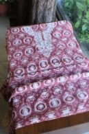 Copper Rose & White Soft Cotton Printed Unstitched Kurta Dupatta Set with Chikankari & Sequin Work