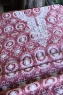 Copper Rose & White Soft Cotton Printed Unstitched Kurta Dupatta Set with Chikankari & Sequin Work