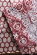 Copper Rose & White Soft Cotton Printed Unstitched Kurta Dupatta Set with Chikankari & Sequin Work