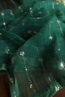 Dark Green Roheen Tissue Silk Mukaish Badla Fabric