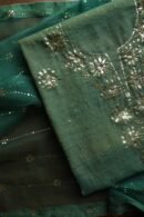Dark Green Roheen Tissue Silk Mukaish Badla Fabric
