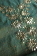 Dark Green Roheen Tissue Silk Mukaish Badla Fabric