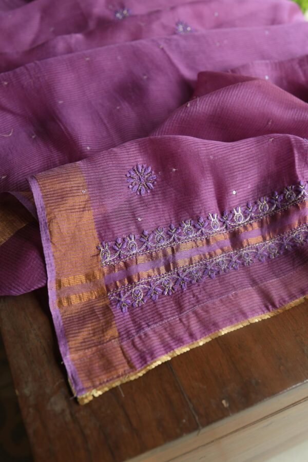 Dark Mauve Banarasi Zari Chanderi Unstitched Chikankari Fabrics - Image 18