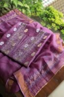 Dark Mauve Banarasi Zari Chanderi Unstitched Chikankari Fabrics