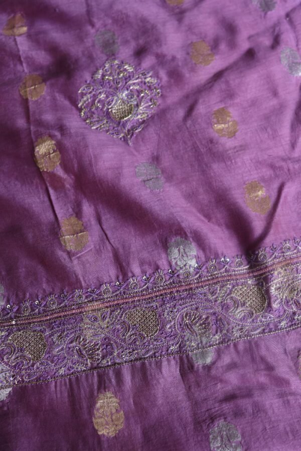 Dark Mauve Banarasi Zari Chanderi Unstitched Chikankari Fabrics - Image 11