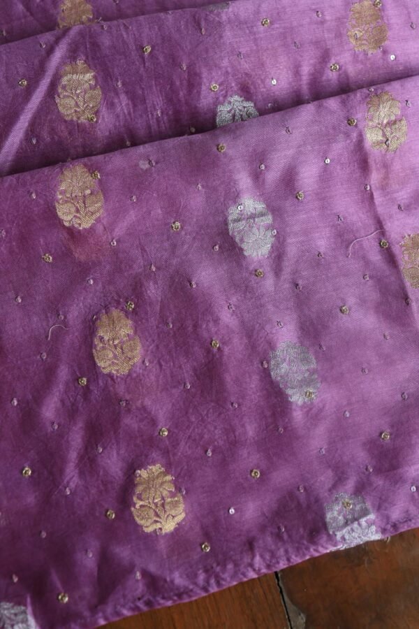 Dark Mauve Banarasi Zari Chanderi Unstitched Chikankari Fabrics - Image 14