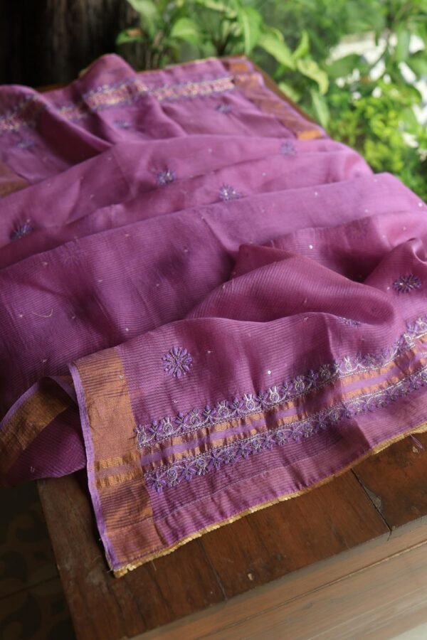 Dark Mauve Banarasi Zari Chanderi Unstitched Chikankari Fabrics - Image 17