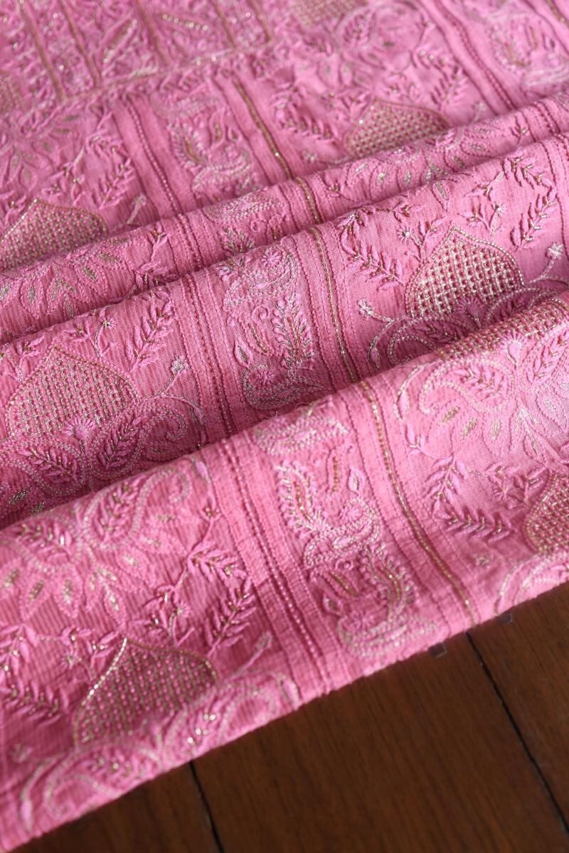 Dark Pink Maheshwari Chikankari Unstitched Fabric